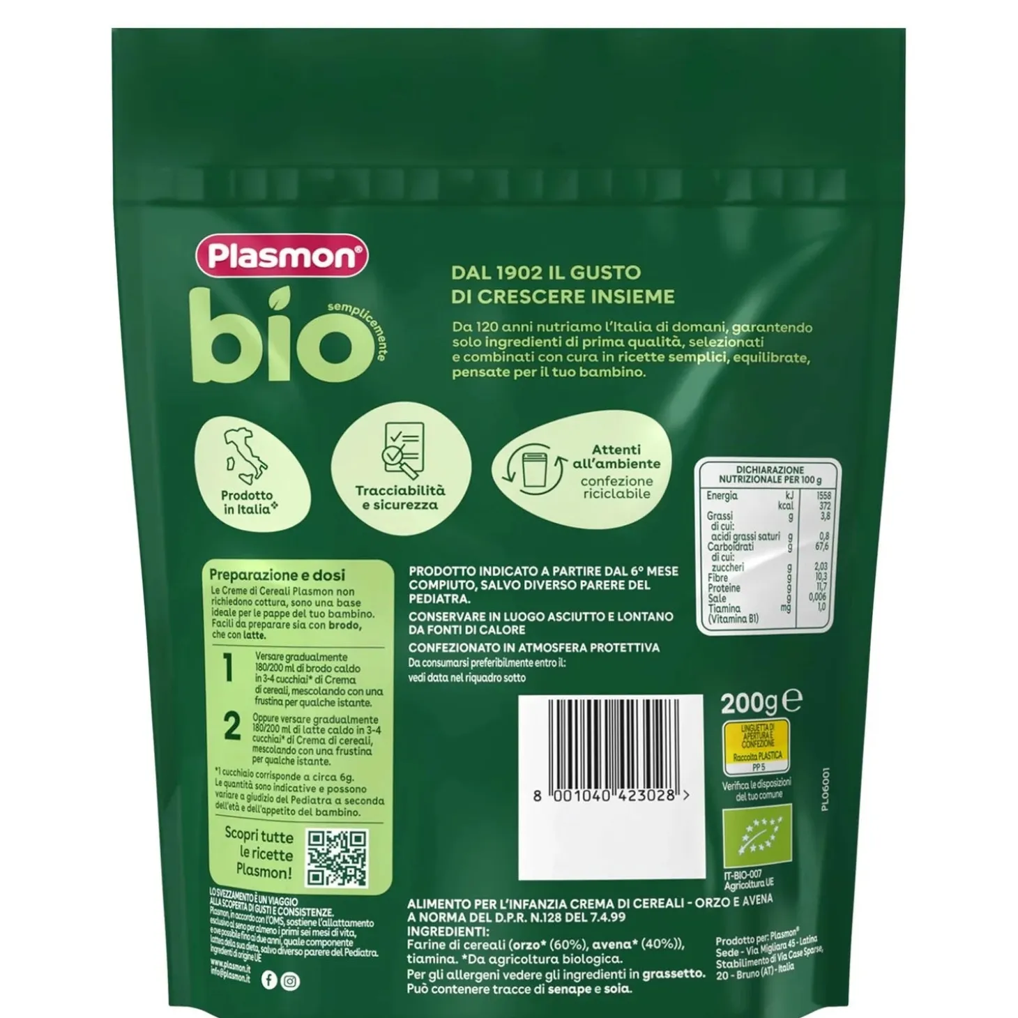 BIO Crema Avena Orzo: Confezione 200 gr