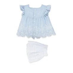 Completo Blusa e Gonna in Pizzo Sangallo Baby Bambina