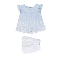 Completo Blusa e Gonna in Pizzo Sangallo Baby Bambina