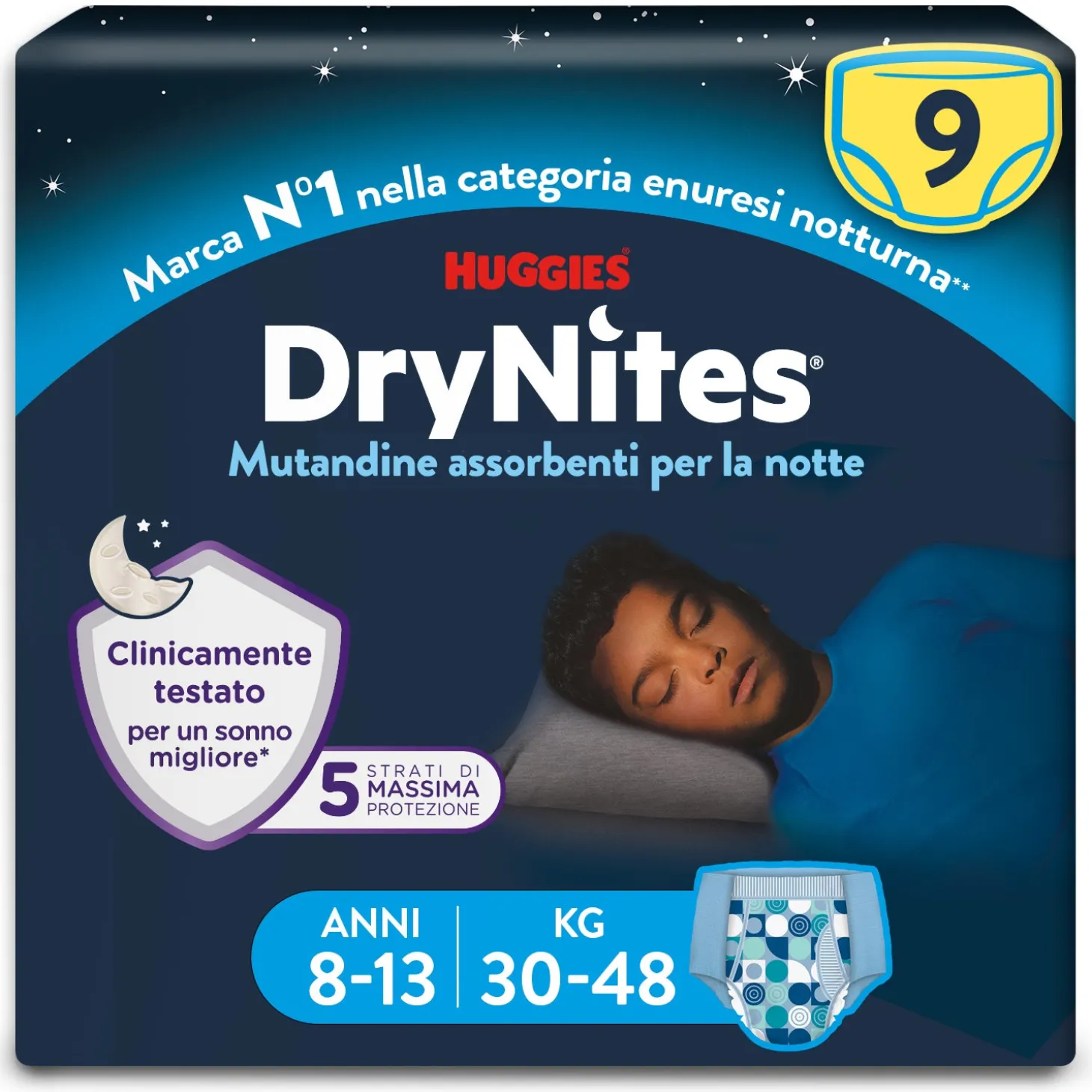 DryNites Mutandine per maschi taglia 8 13 (9 pz)