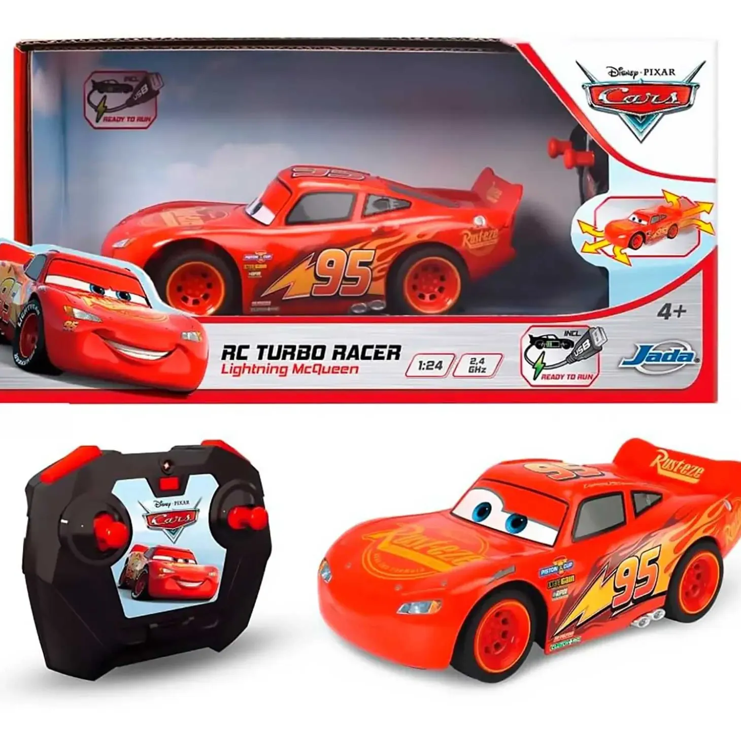 Jada Rc Cars Saetta Mc Queen Turbo 1:24 Ricarica Usb