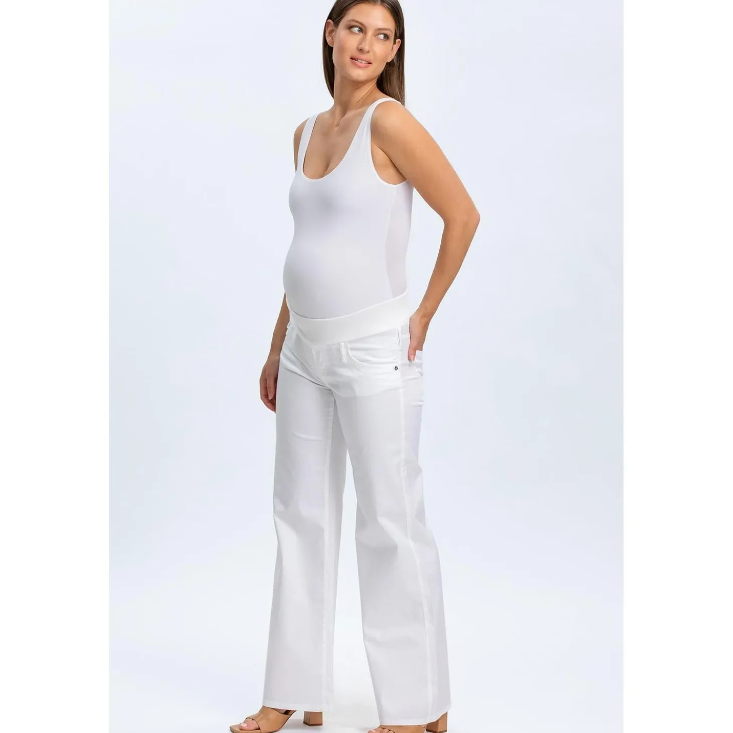 Jeans Premaman Bianchi a Gamba Larga