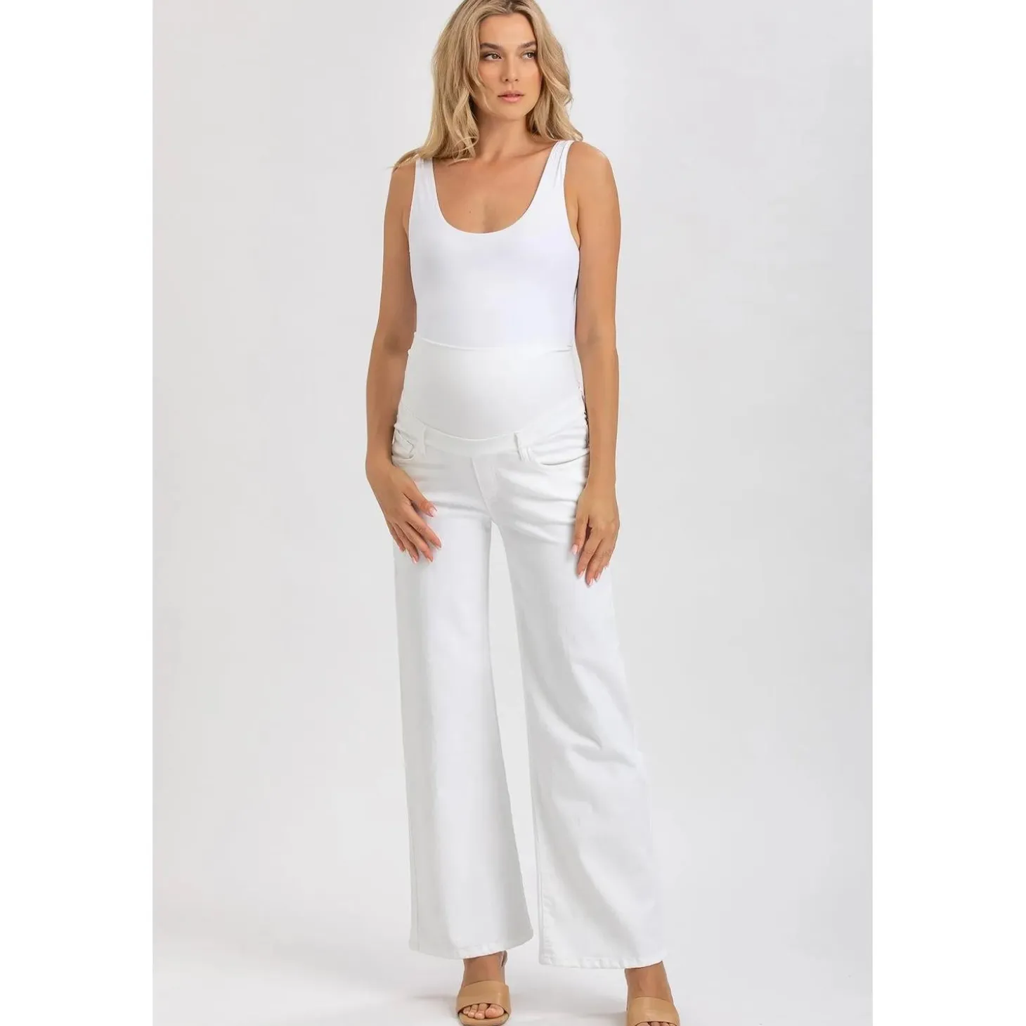 Jeans Premaman Bianchi a Gamba Larga