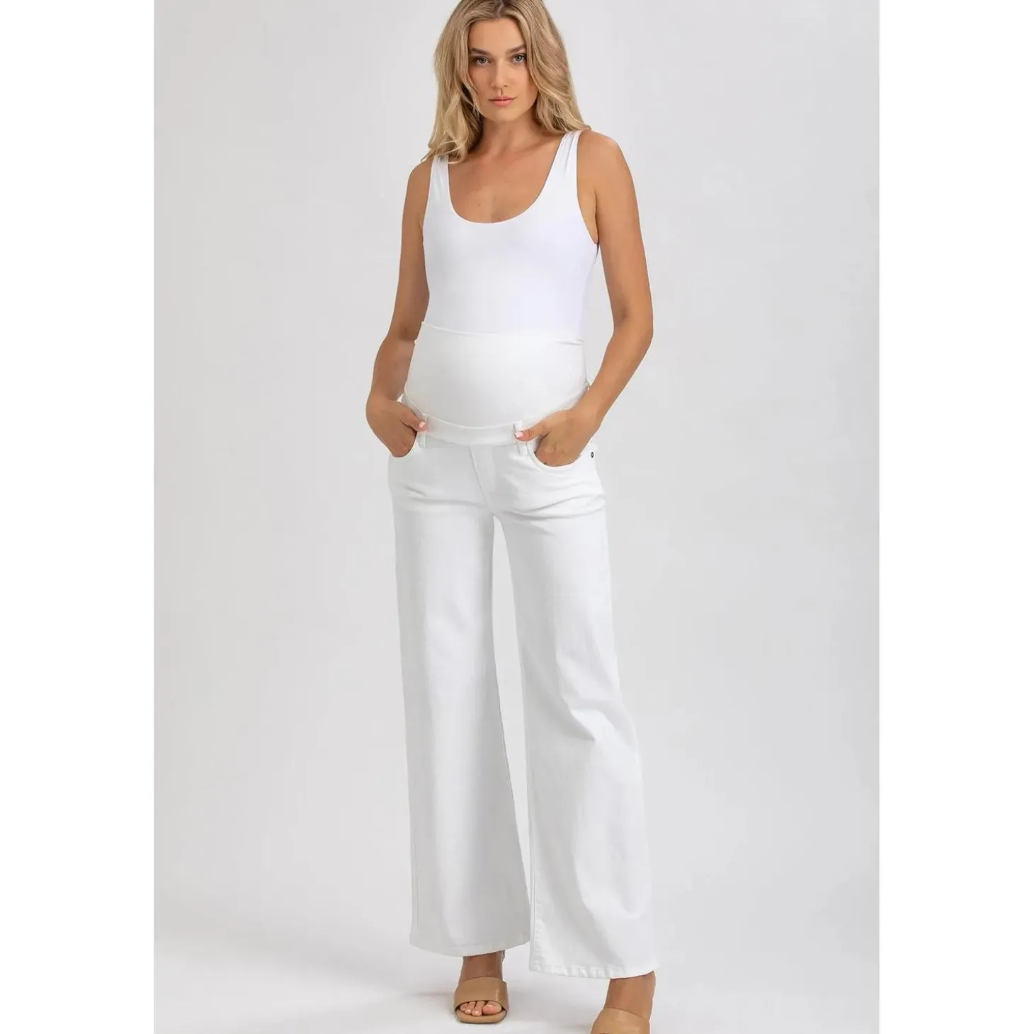 Jeans Premaman Bianchi a Gamba Larga