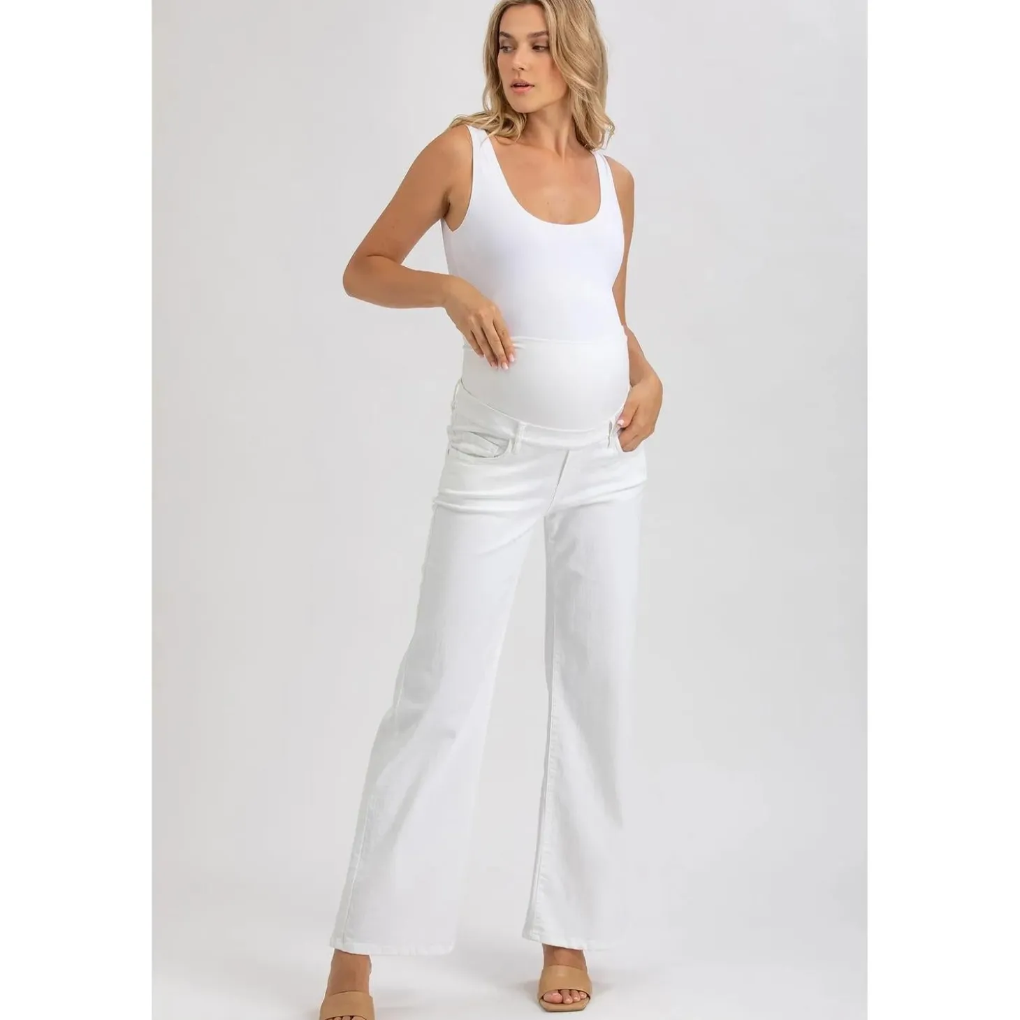 Jeans Premaman Bianchi a Gamba Larga