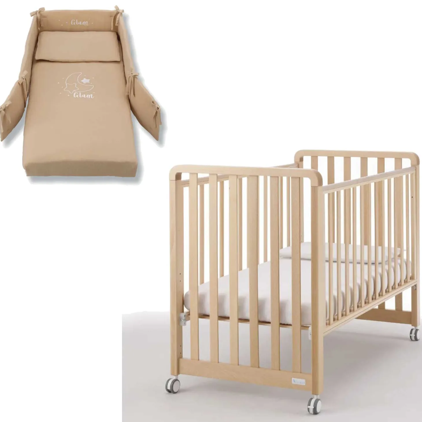 Lettino Glam 9 In 1 + Materasso + Completo Piumone Glammy