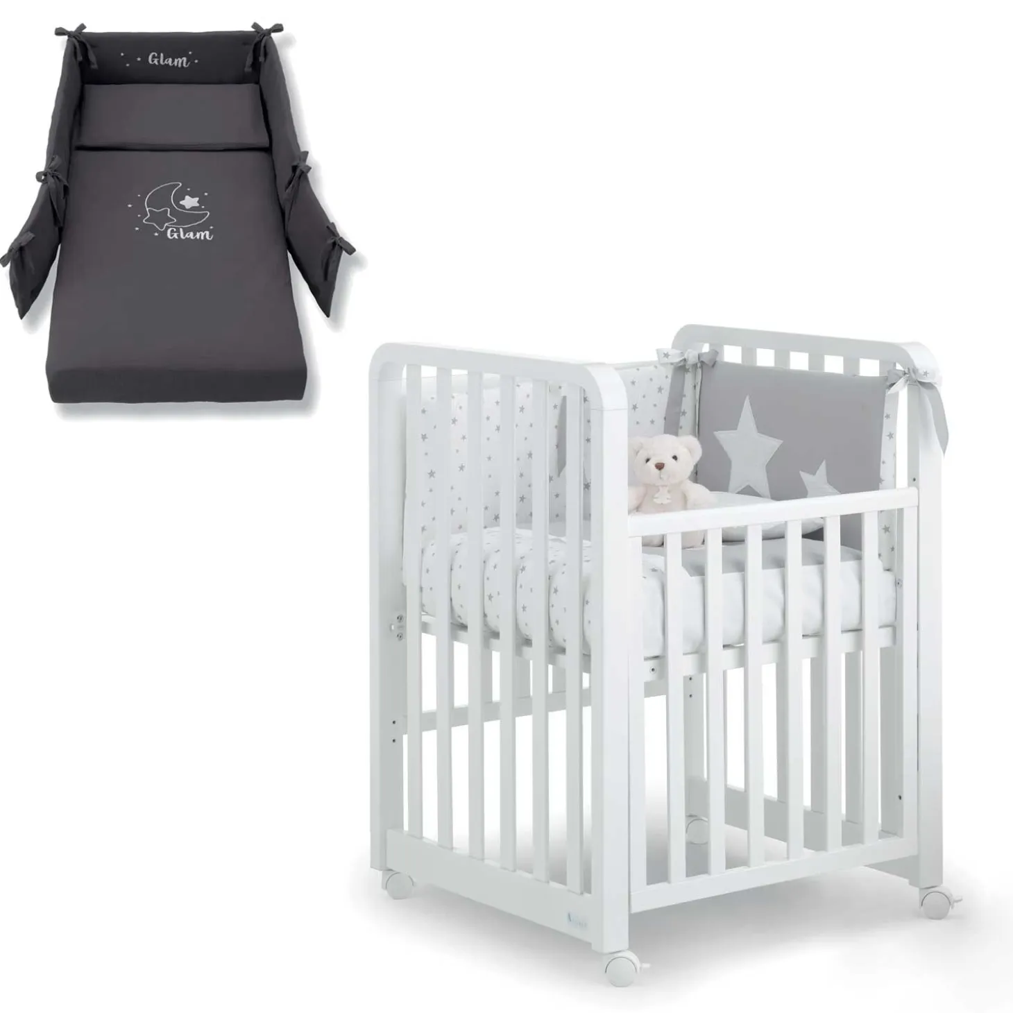 Lettino Glam 9 In 1 + Materasso + Completo Piumone Glammy