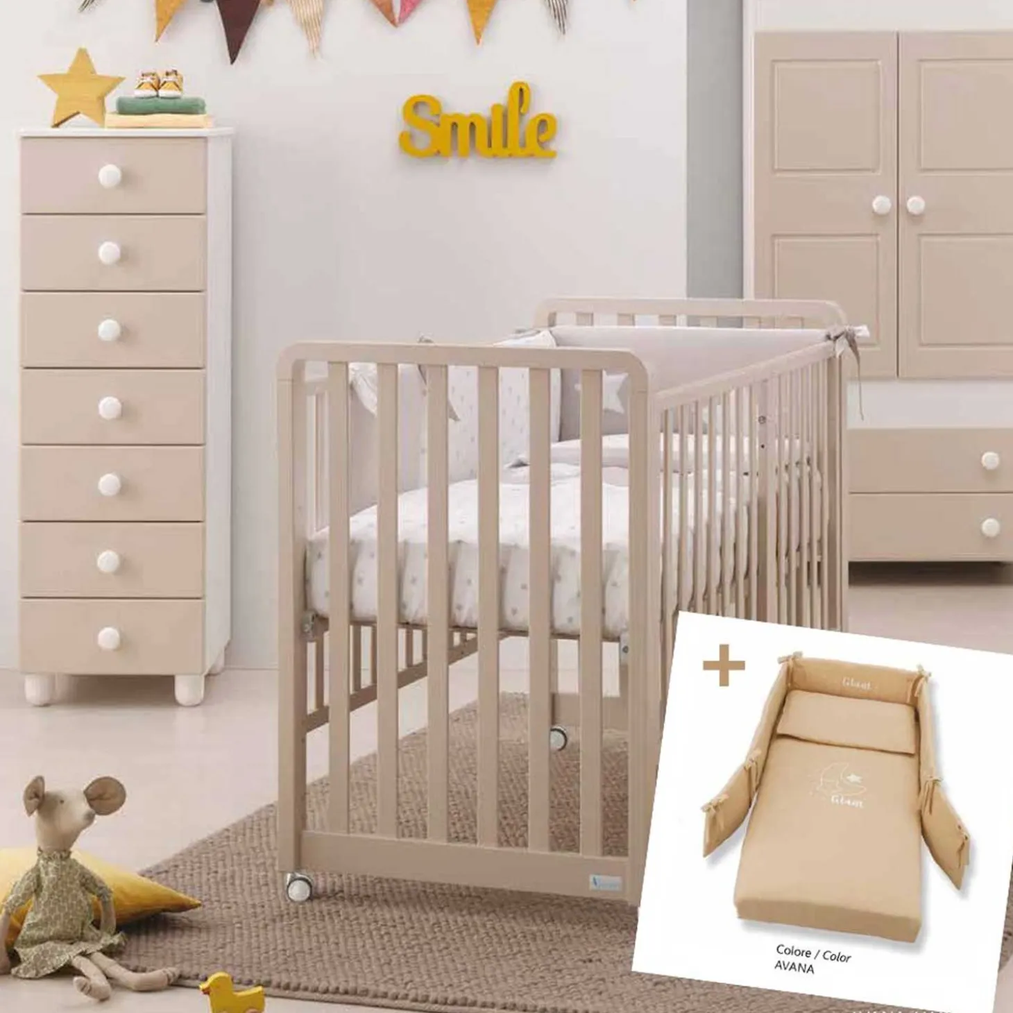 Lettino Glam 9 In 1 + Materasso + Completo Piumone Glammy