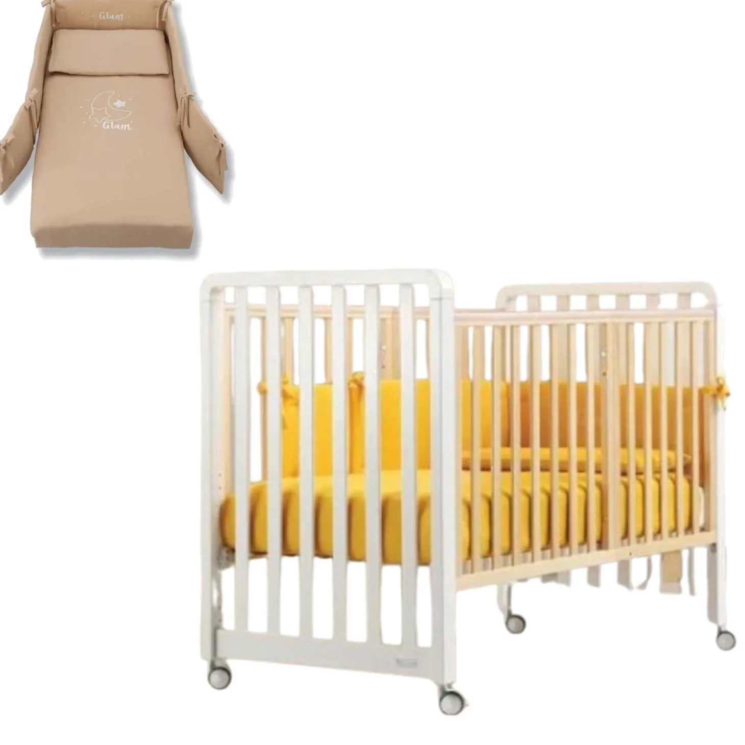 Lettino Glam 9 In 1 + Materasso + Completo Piumone Glammy