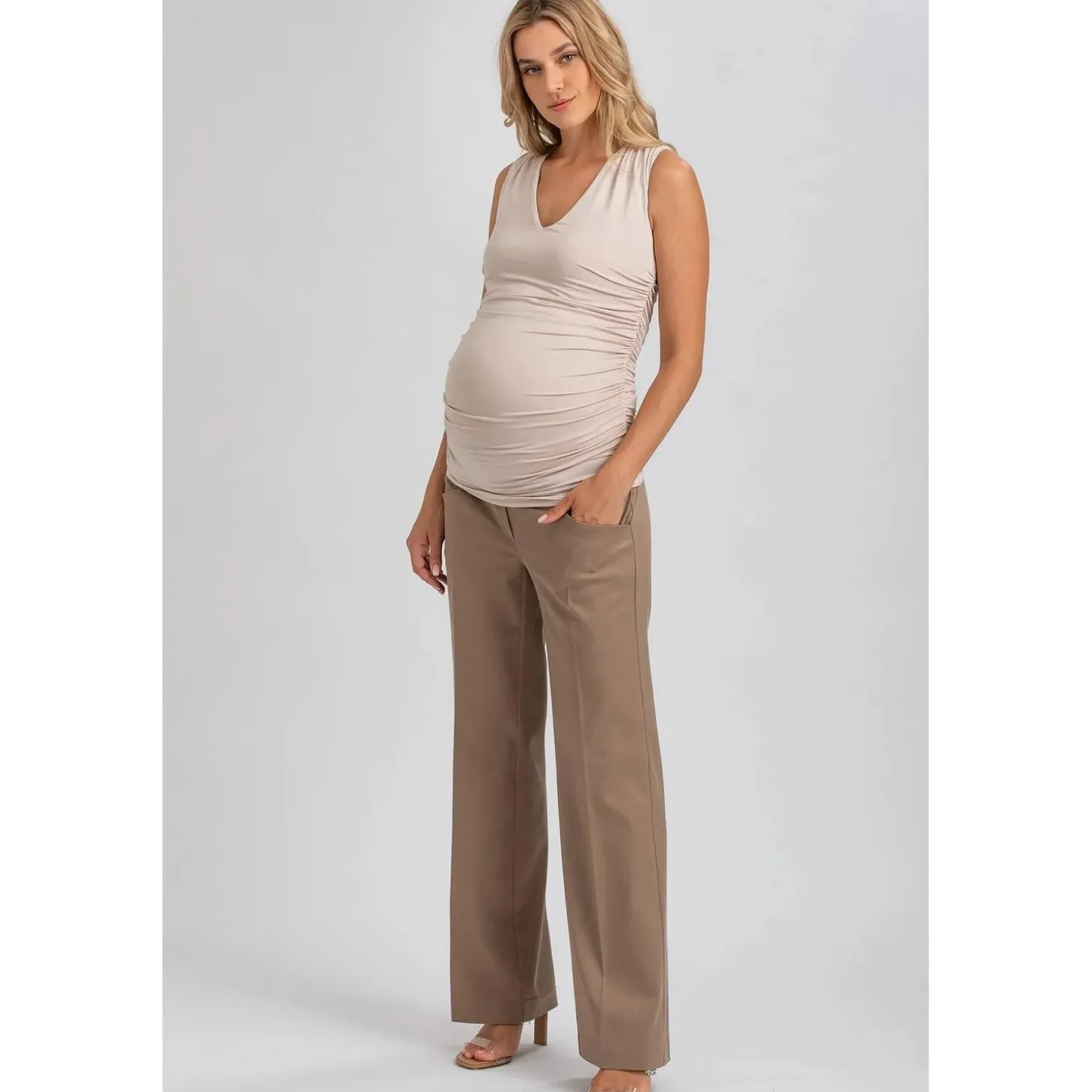 Maglia Premaman Beige Smanicata in Morbido Bambù