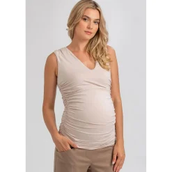 Maglia Premaman Beige Smanicata in Morbido Bambù