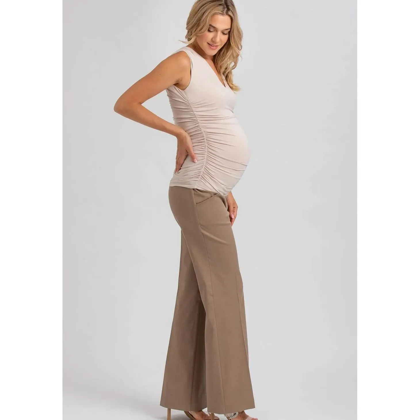 Maglia Premaman Beige Smanicata in Morbido Bambù