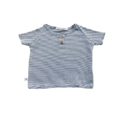 Maglietta Baby Bimbo In Cotone di Bamboo Stripe White Blu