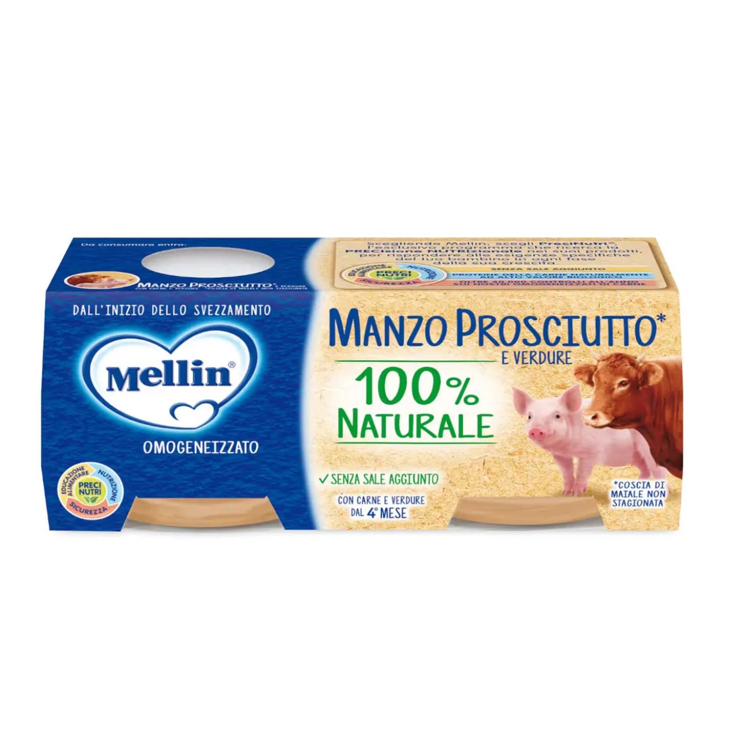 Omogeneizzato Manzo + Prosciutto Con Verdure: Confezione 2x80 gr