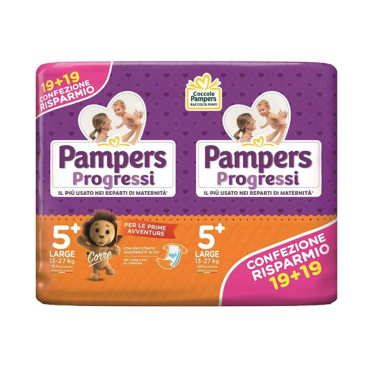 Pannolini Progressi Pacco Doppio Taglia 5+ Large 38pz