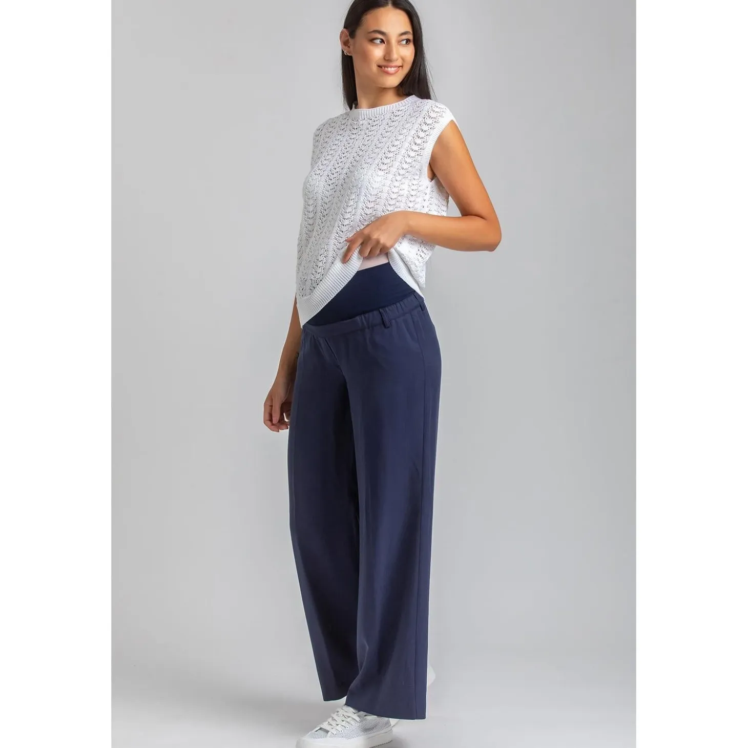 Pantaloni Premaman a Gamba Larga Blu