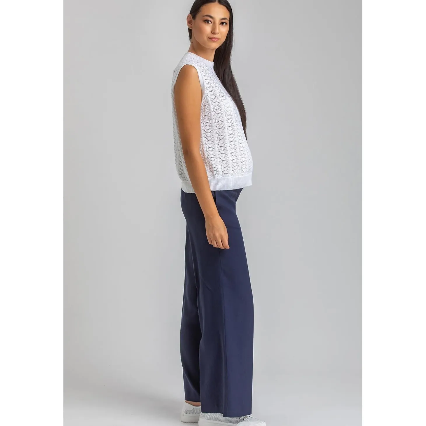 Pantaloni Premaman a Gamba Larga Blu
