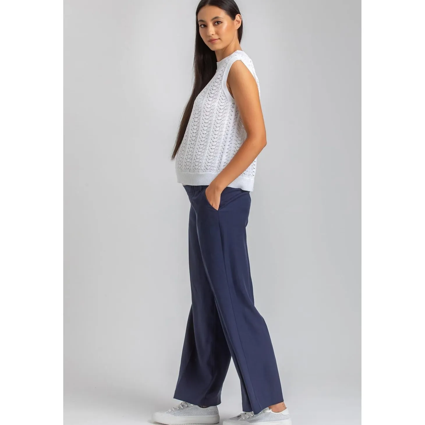 Pantaloni Premaman a Gamba Larga Blu