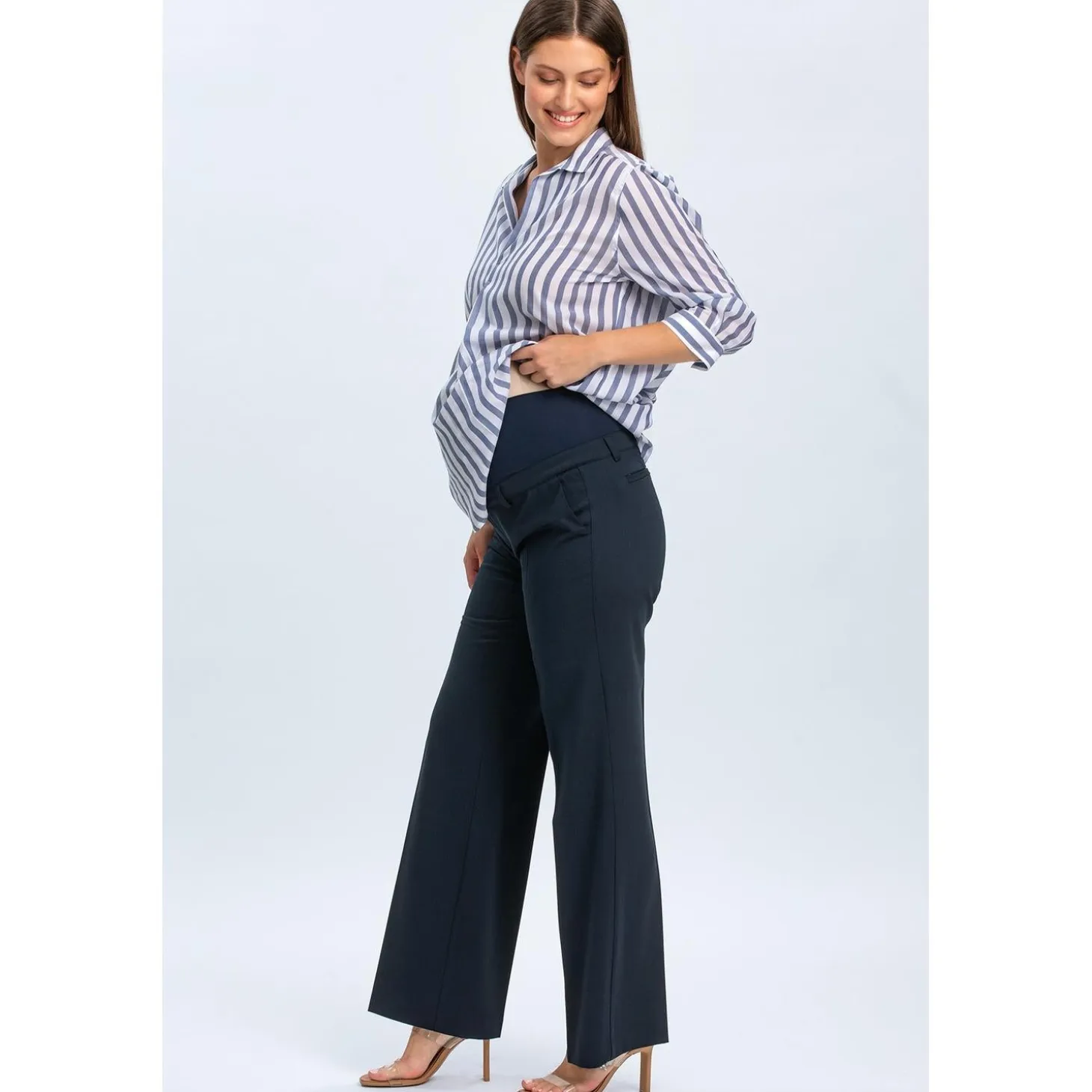 Pantaloni Premaman Blu Scuro a Gamba Larga
