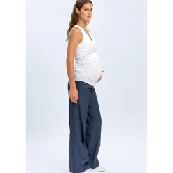 Pantaloni Premaman Denim Blu a Gamba Larga