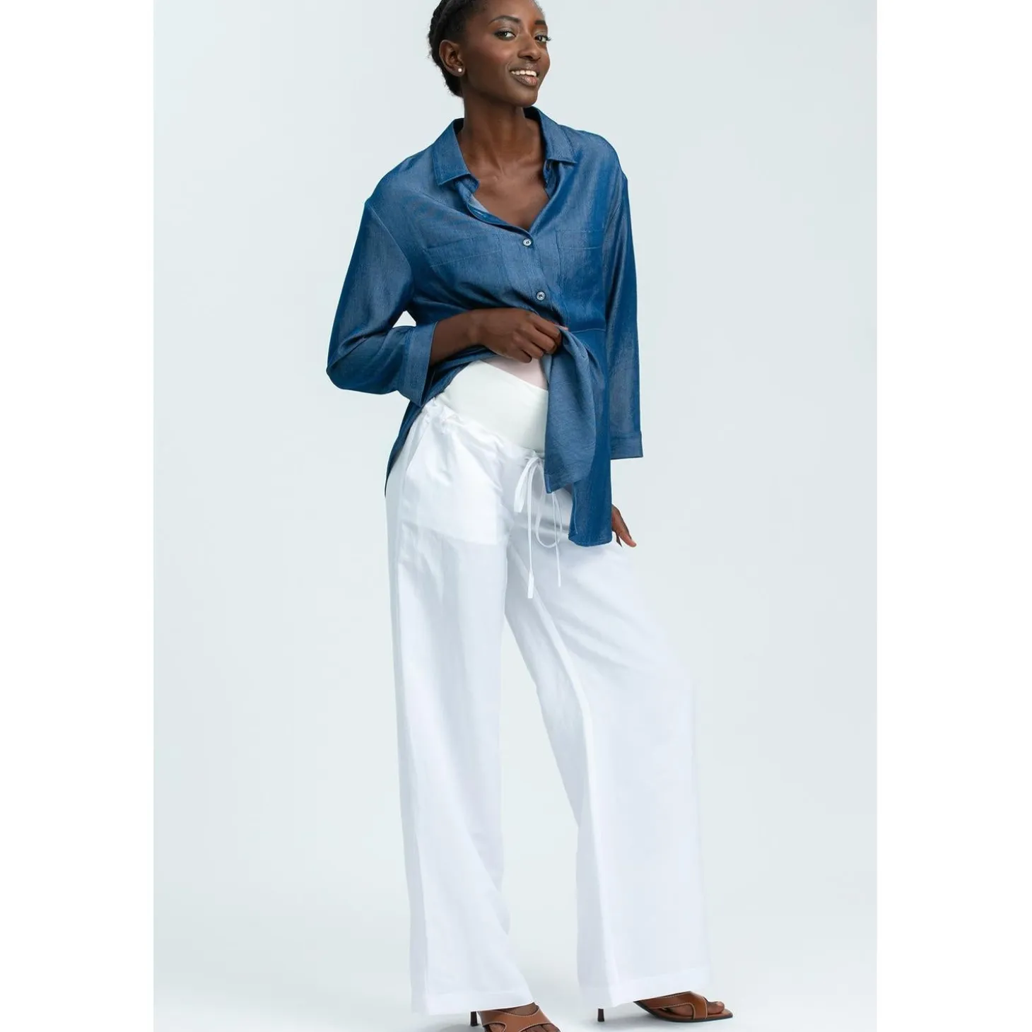 Pantaloni Premaman in Lino Bianchi