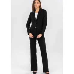 Pantaloni Premaman in Lino Nero a Gamba Leggermente Svasata
