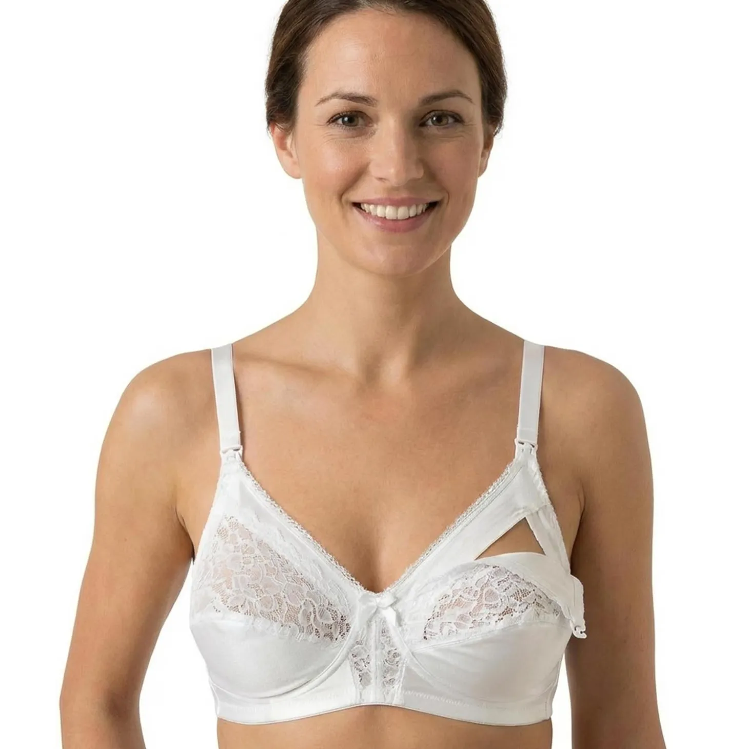 Reggiseno Allattamento in Cotone Con Pizzo Coppa C Bianco