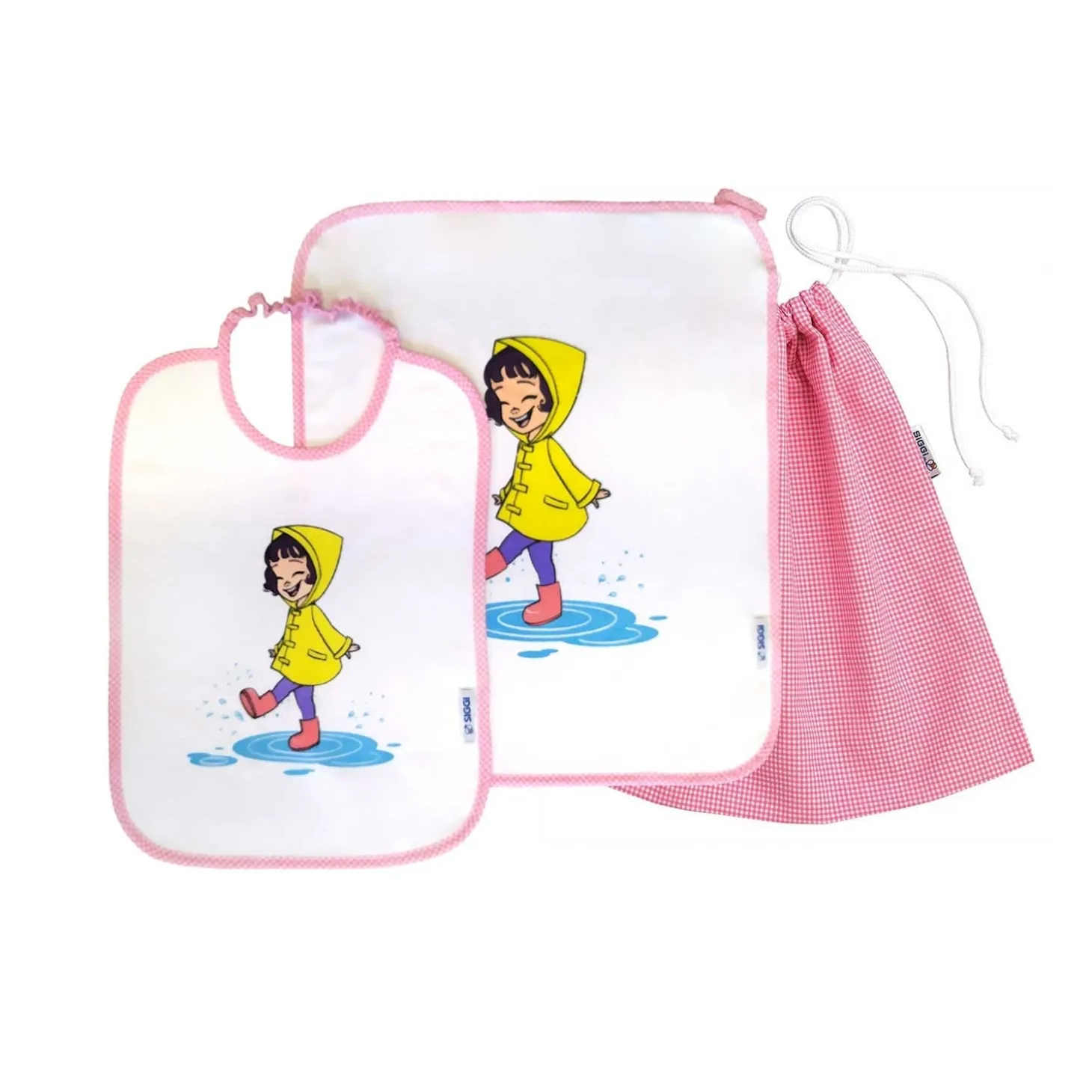Set Asilo Bimba 3pz Asciugamano Sacchetta Bavaglino