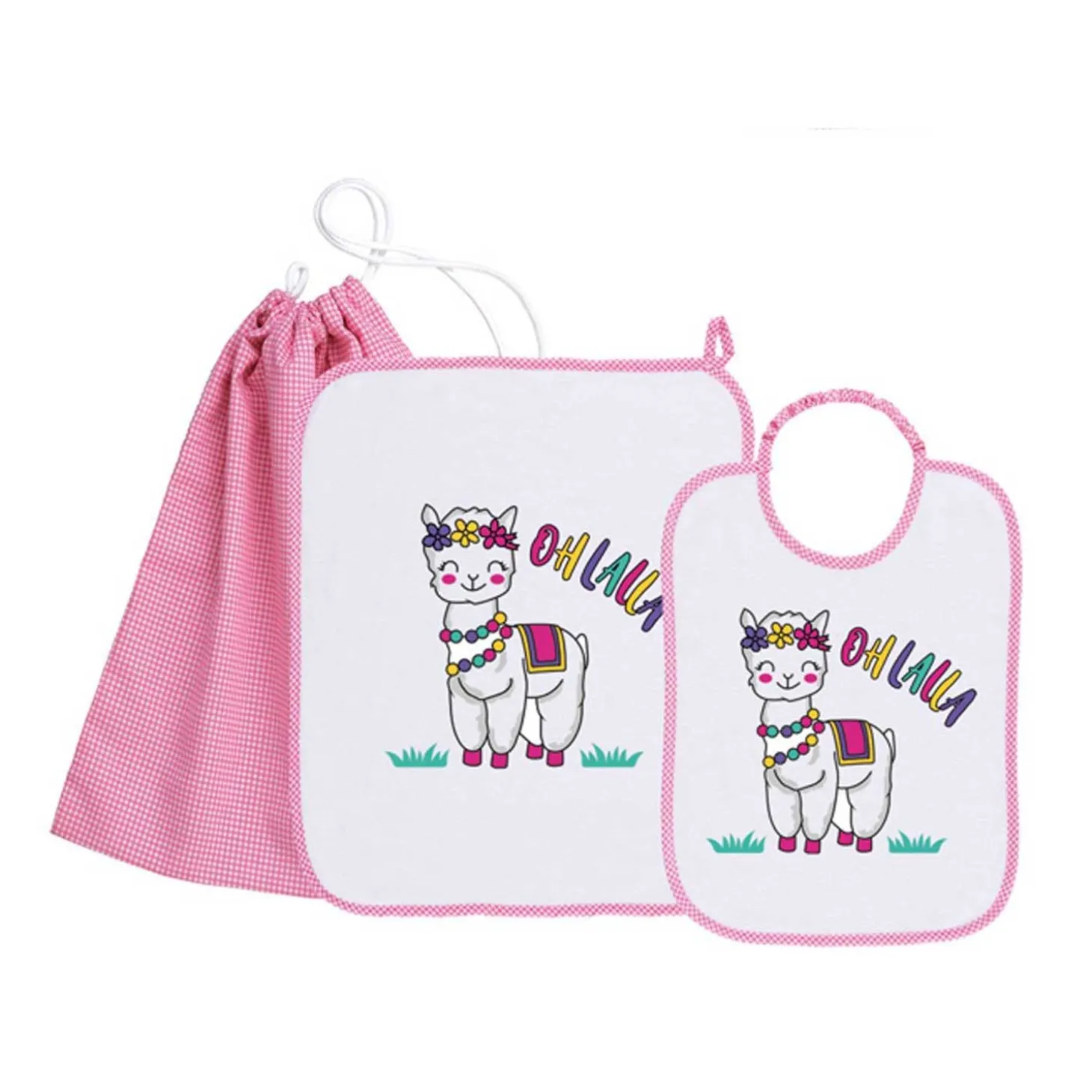 Set Asilo Bimba 3pz Asciugamano Sacchetta Bavaglino