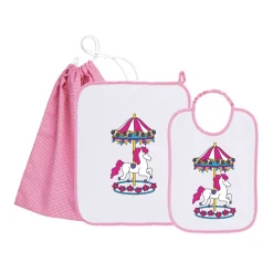 Set Asilo Bimba 3pz Asciugamano Sacchetta Bavaglino