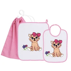 Set Asilo Bimba 3pz Asciugamano Sacchetta Bavaglino