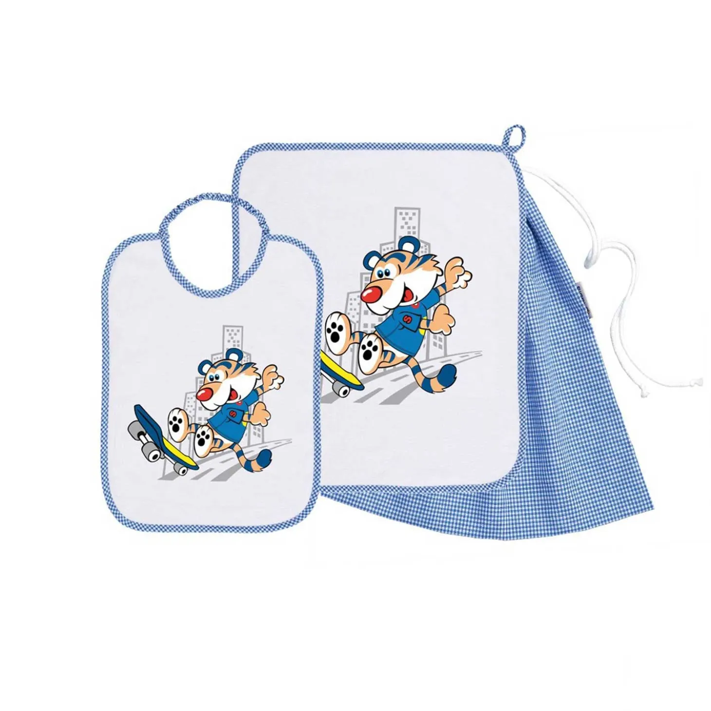 Set Asilo Bimbo 3pz Asciugamano Sacchetta Bavaglino