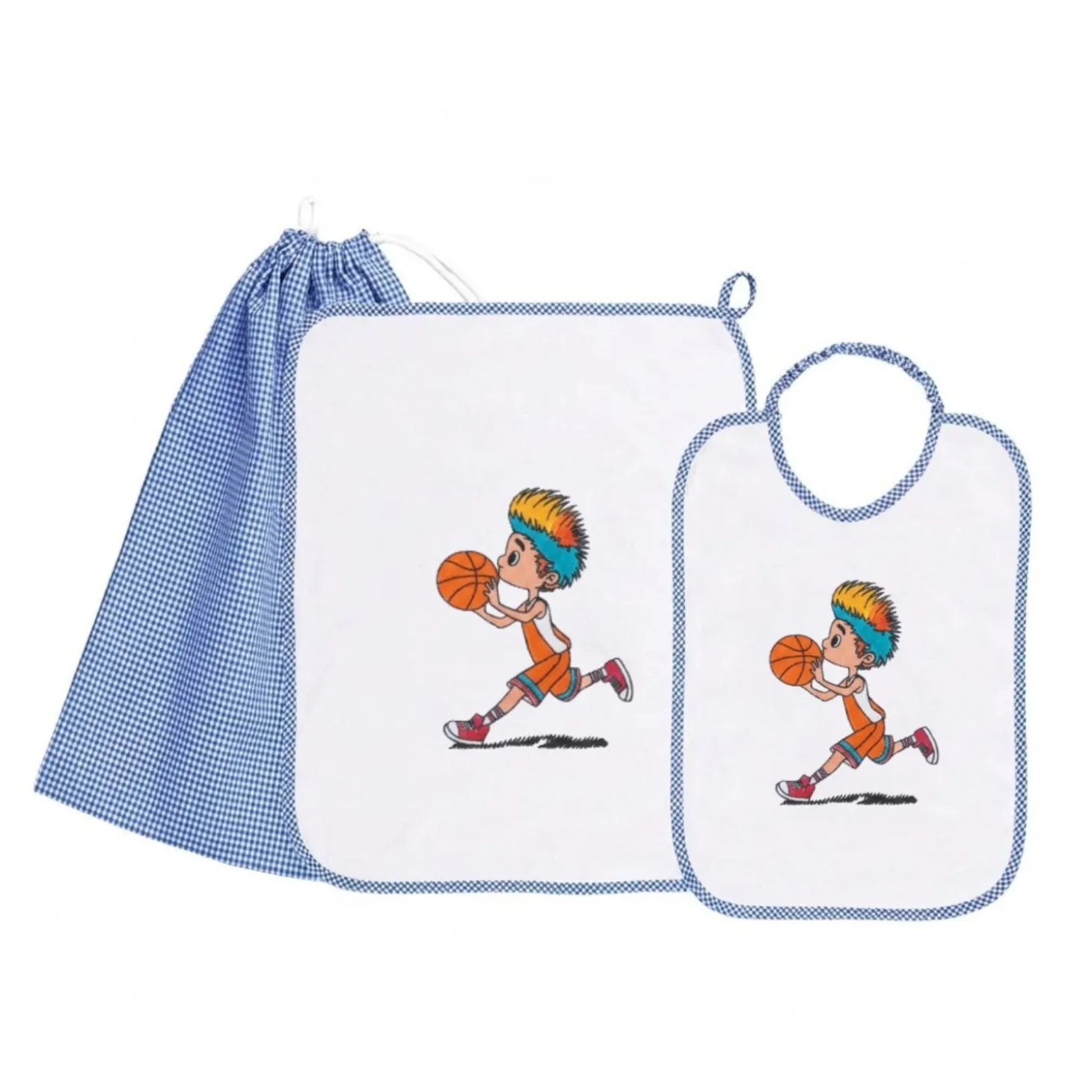 Set Asilo Bimbo 3pz Asciugamano Sacchetta Bavaglino