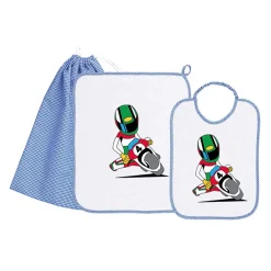 Set Asilo Bimbo 3pz Asciugamano Sacchetta Bavaglino