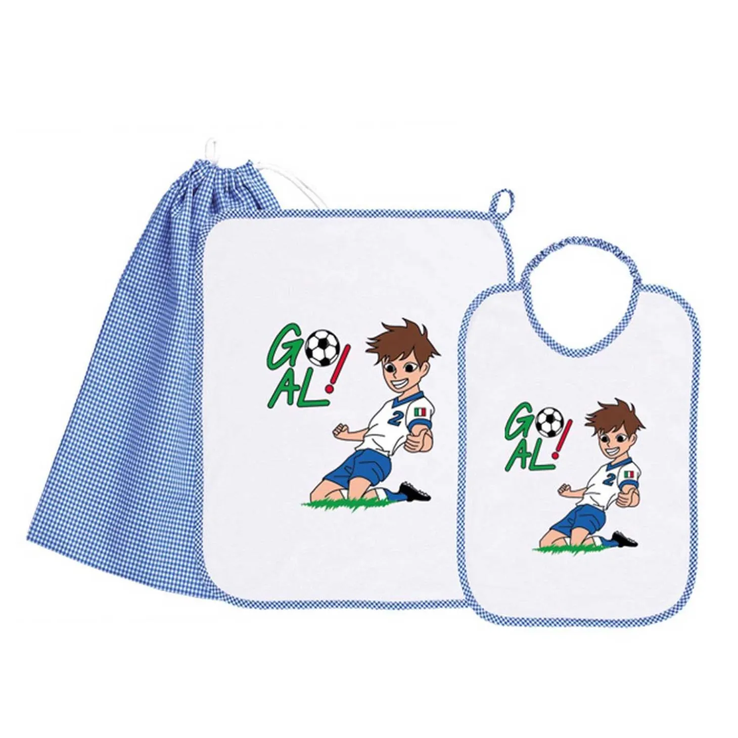 Set Asilo Bimbo 3pz Asciugamano Sacchetta Bavaglino