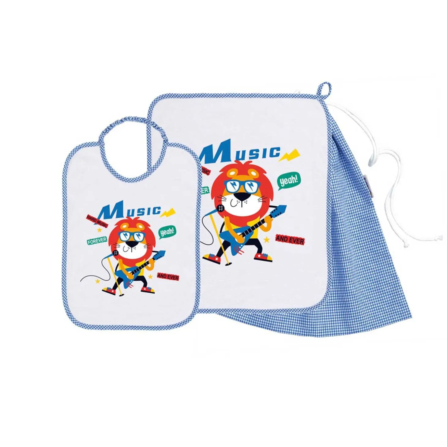 Set Asilo Bimbo 3pz Asciugamano Sacchetta Bavaglino