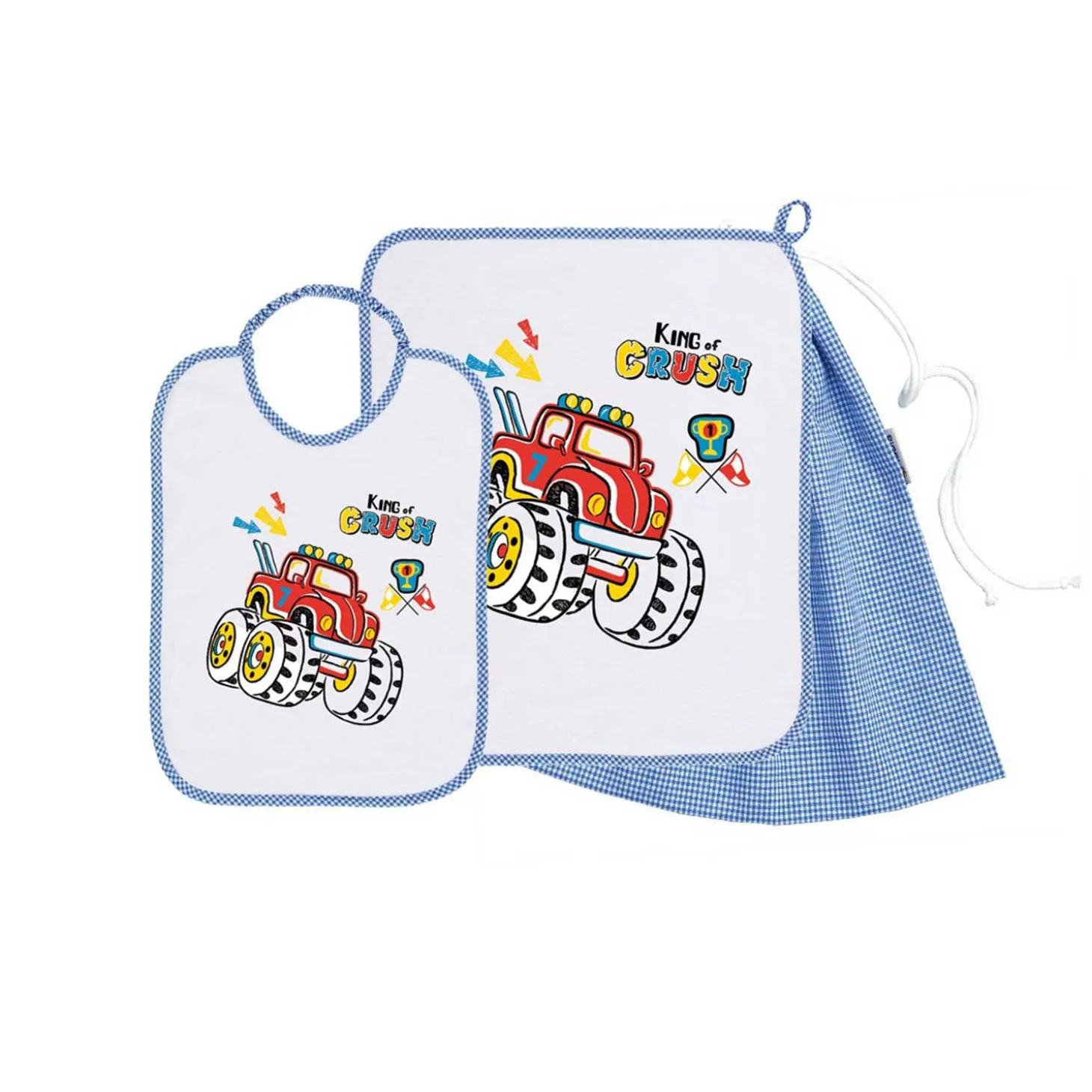 Set Asilo Bimbo 3pz Asciugamano Sacchetta Bavaglino