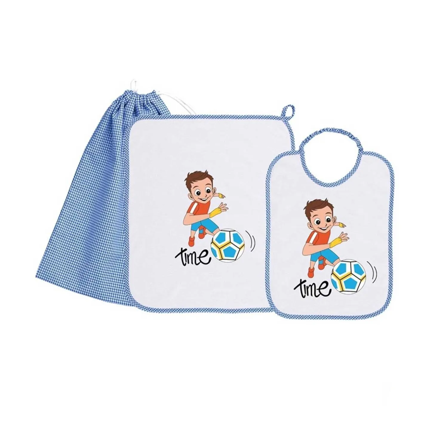 Set Asilo Bimbo 3pz Asciugamano Sacchetta Bavaglino
