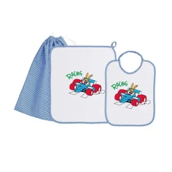 Set Asilo Bimbo 3pz Asciugamano Sacchetta Bavaglino
