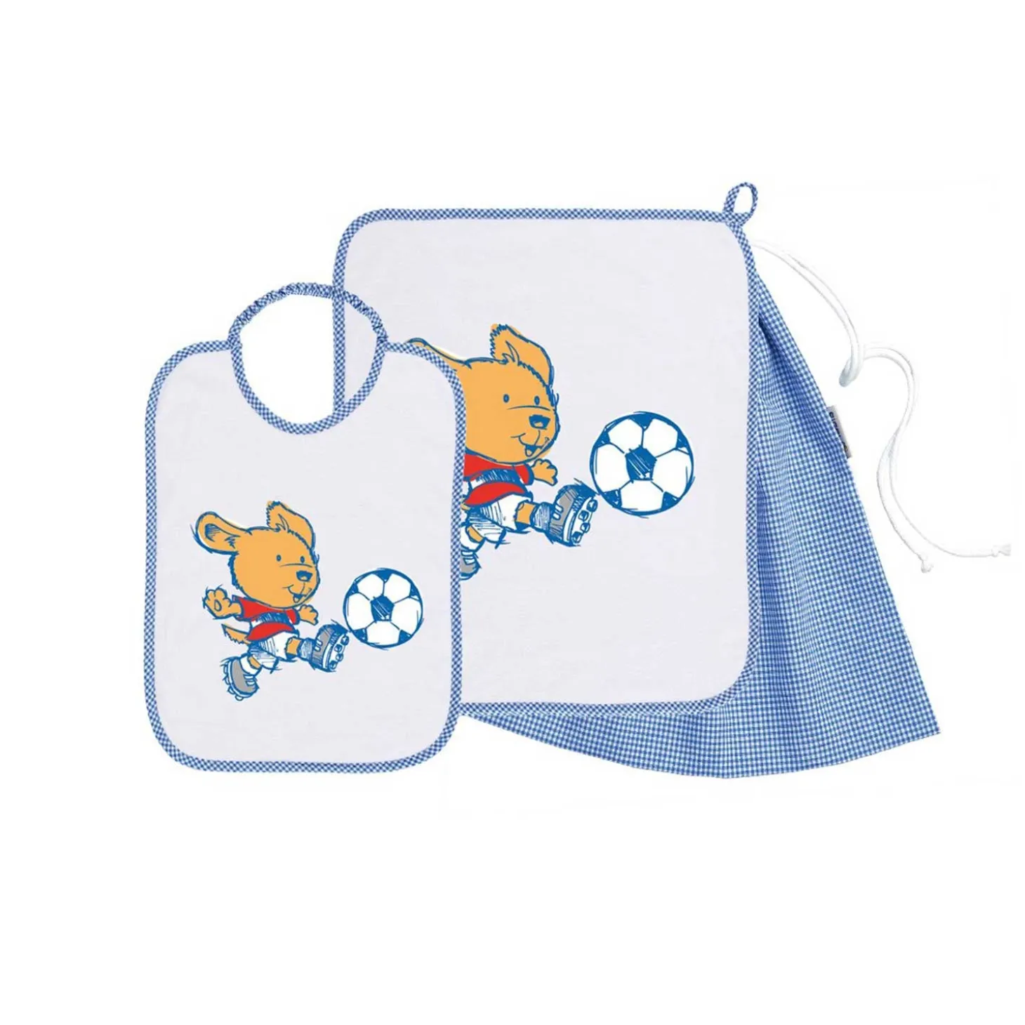 Set Asilo Bimbo 3pz Asciugamano Sacchetta Bavaglino